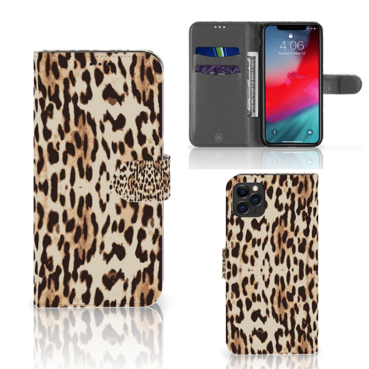 Apple iPhone 11 Pro Max Telefoonhoesje met Pasjes Leopard
