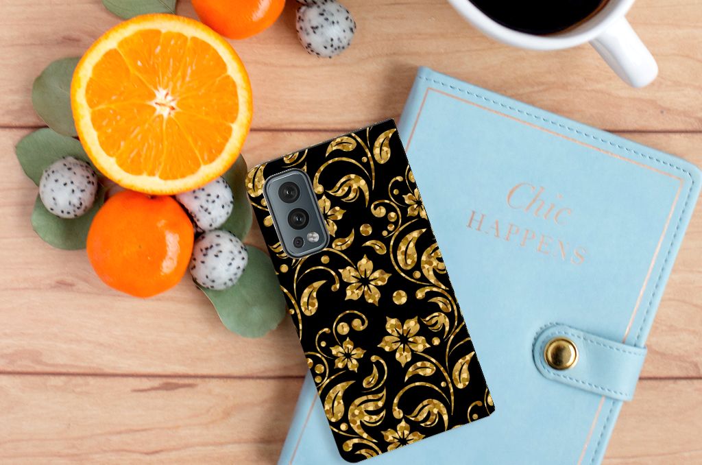 OnePlus Nord 2 5G Smart Cover Gouden Bloemen - B2C Telecom