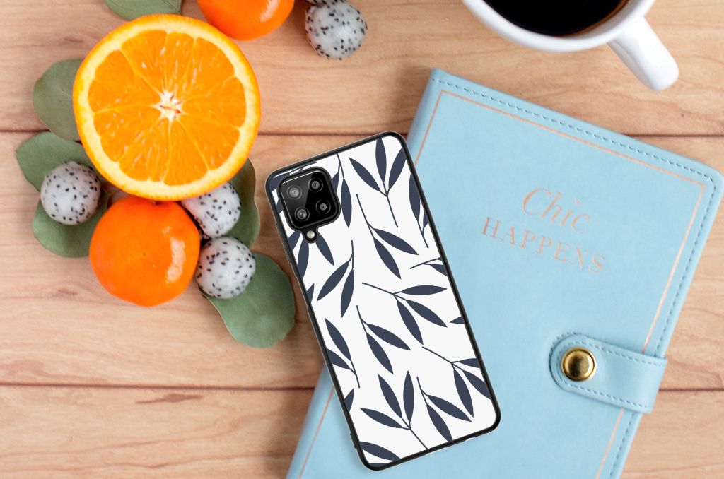 Samsung Galaxy A12 Bloemen Hoesje Leaves Blue B2C Telecom