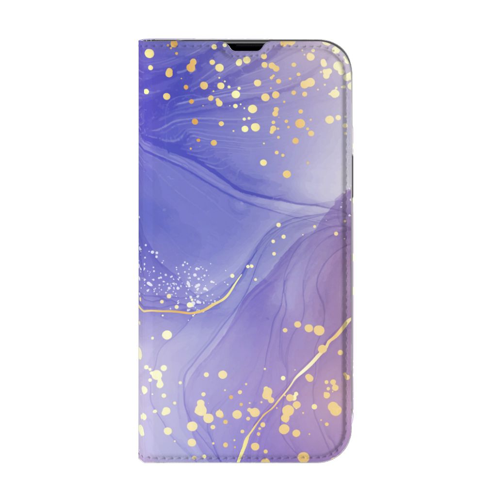 Bookcase voor iPhone 13 Pro Max Watercolor Paars met mooi paarse en gouden watercolor design 💜