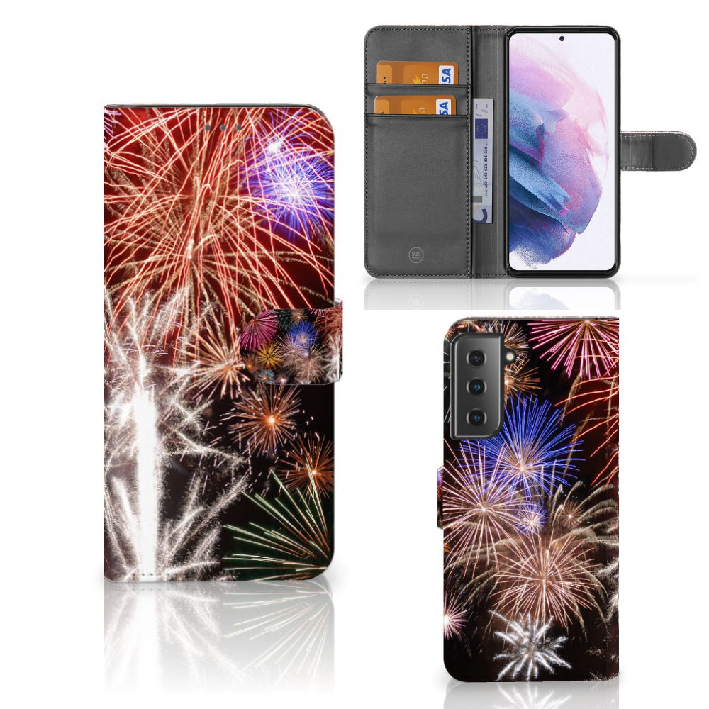 Samsung Galaxy S21 Plus Wallet Case met Pasjes Vuurwerk