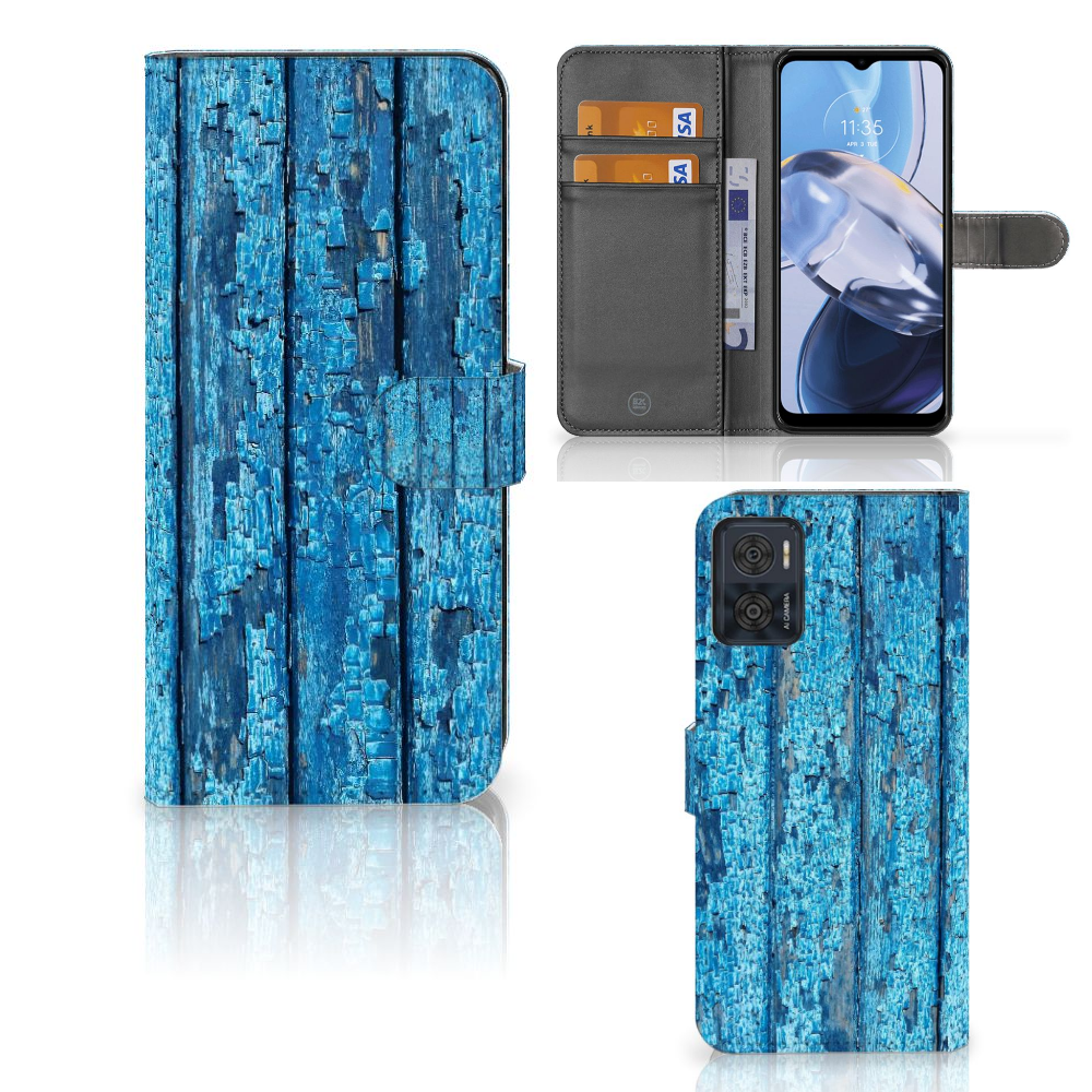 Motorola Moto E22 | E22i Book Style Case Wood Blue