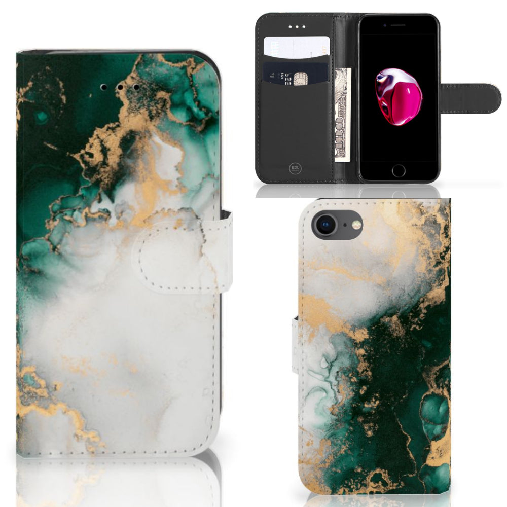Bookcase voor iPhone 7 | 8 | SE (2020) | SE (2022) Marmer Groen