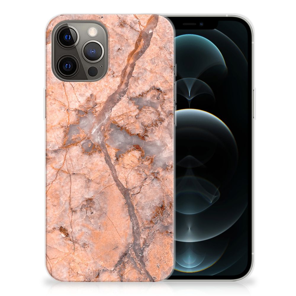 iPhone 12 Pro Max TPU Siliconen Hoesje Marmer Oranje B2C Telecom