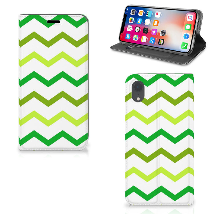 Apple iPhone Xr Hoesje met Magneet Zigzag Groen