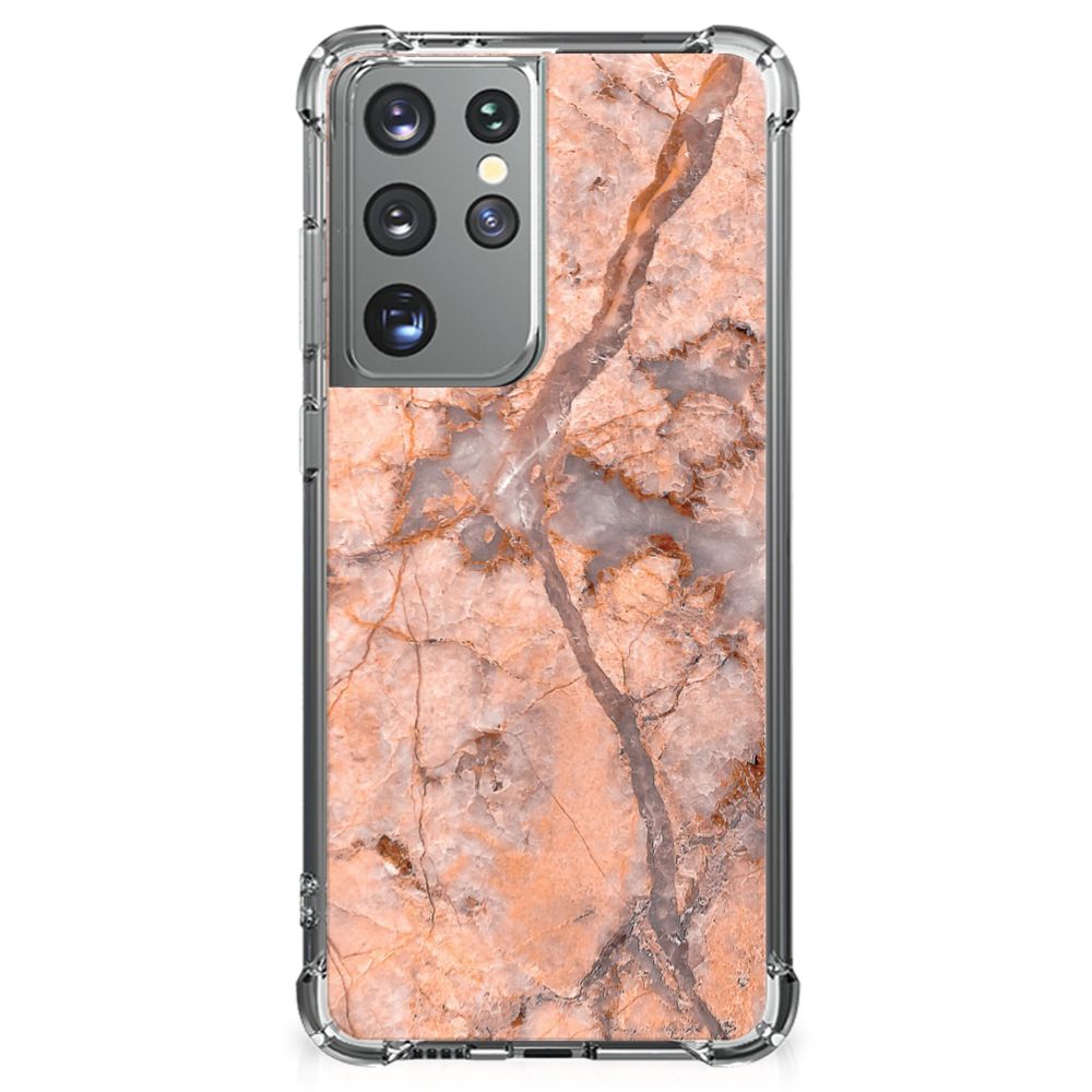 Samsung Galaxy S21 Ultra Anti-Shock Hoesje Marmer Oranje B2C Telecom
