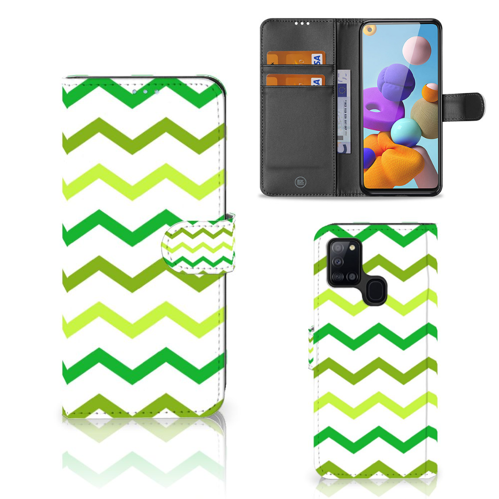 Samsung Galaxy A21s Telefoon Hoesje Zigzag Groen