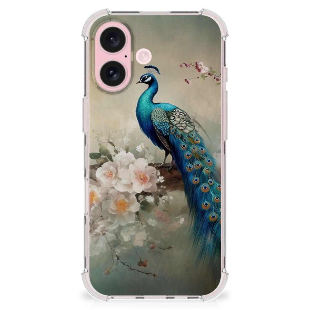 Case Anti-shock voor iPhone 16 Vintage Pauwen