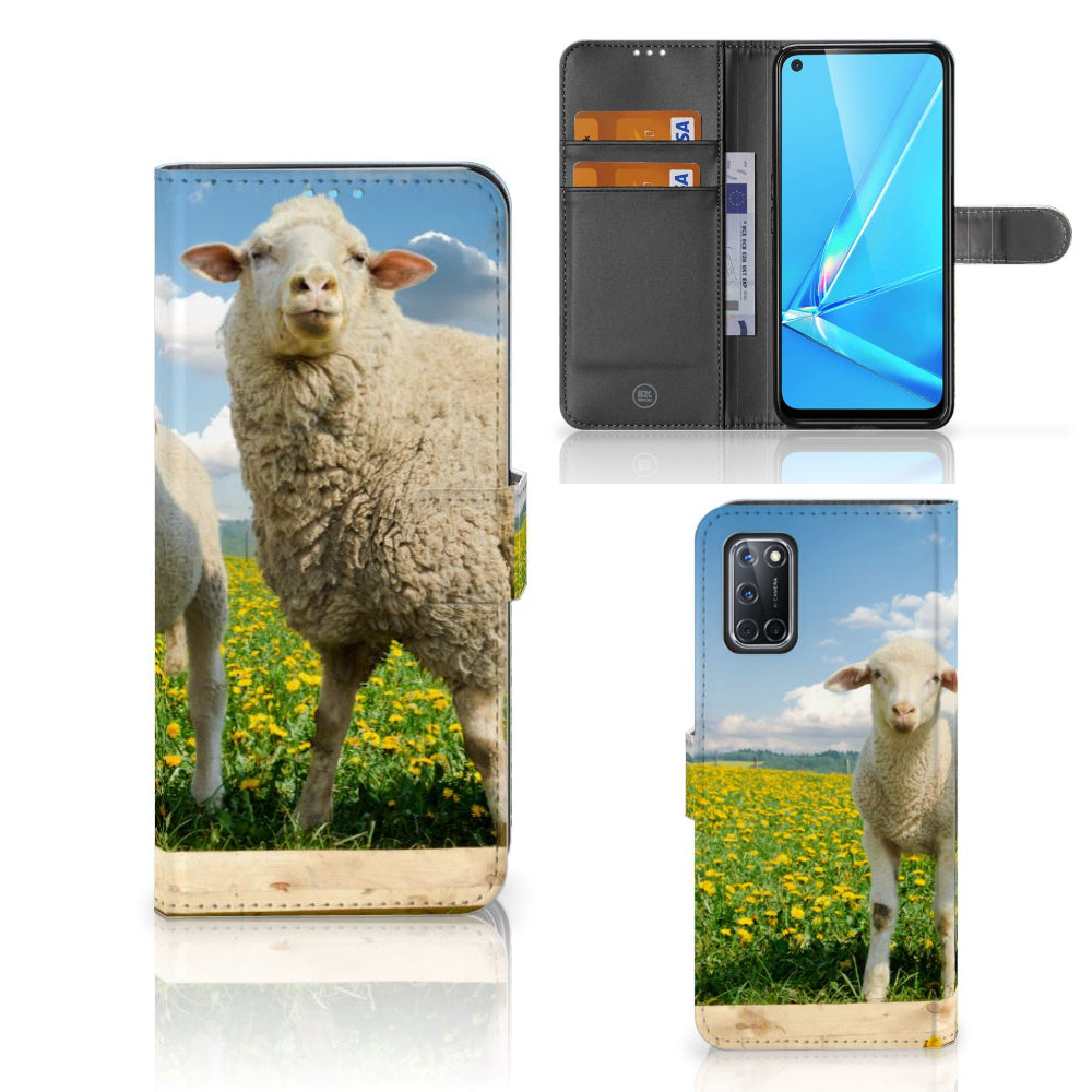 OPPO A72 | OPPO A52 Telefoonhoesje met Pasjes Schaap en Lammetje
