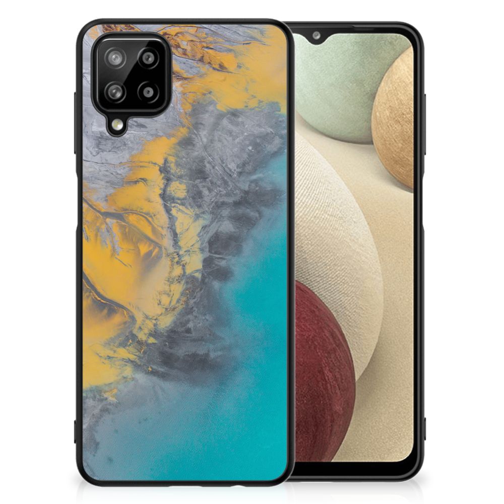 Samsung Galaxy A12 Marmeren Print Telefoonhoesje Marble Blue Gold