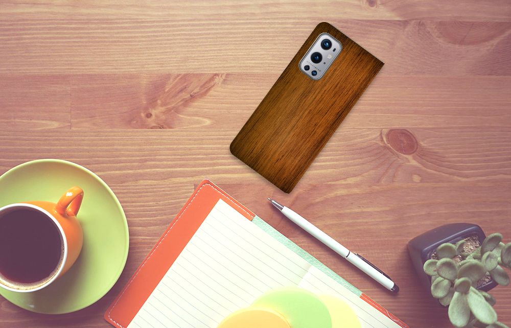 OnePlus 9 Pro Book Wallet Case Donker Hout