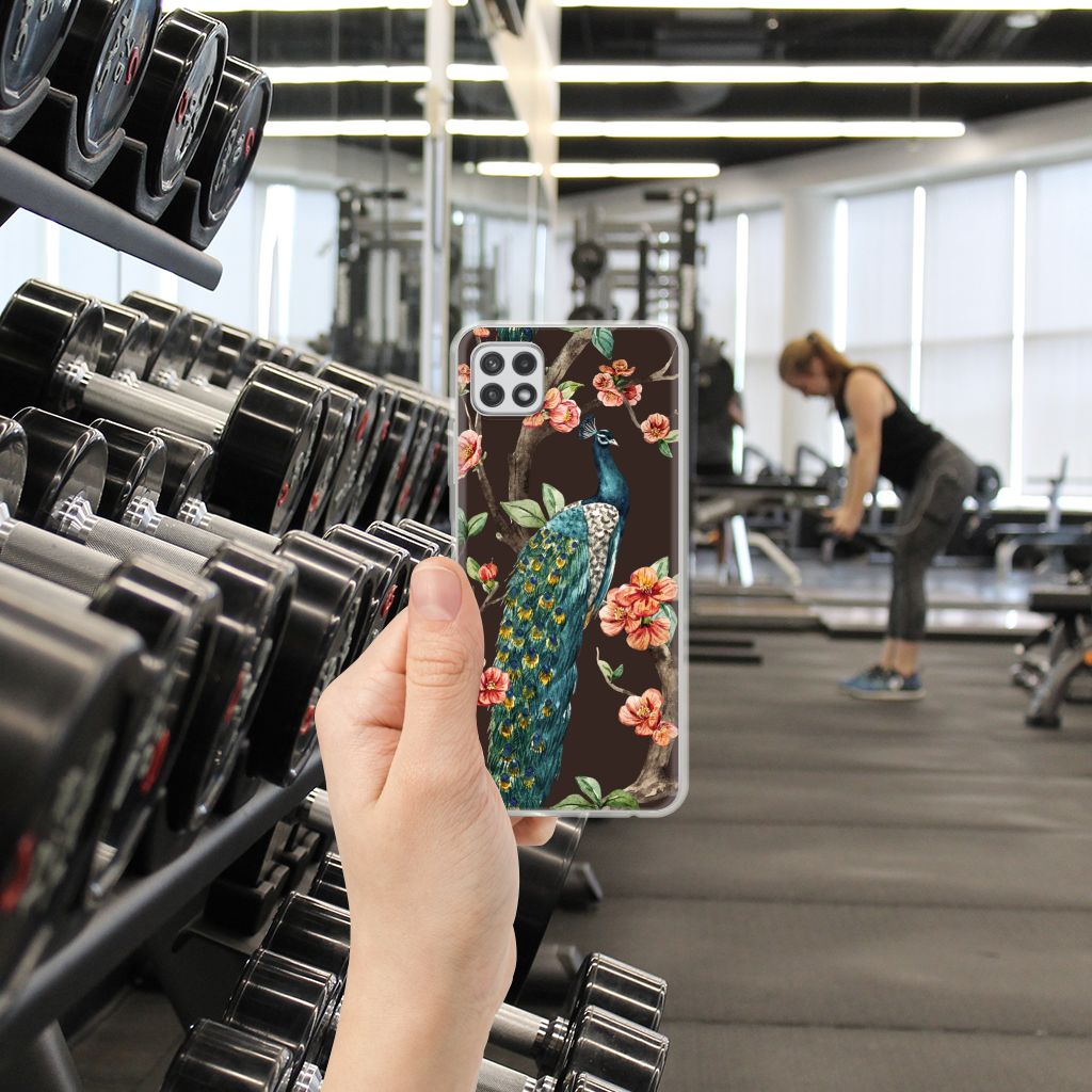 Samsung Galaxy A22 5G TPU Hoesje Pauw met Bloemen