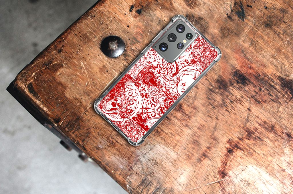 Extreme Case Samsung Galaxy S21 Ultra Angel Skull Rood B2C Telecom