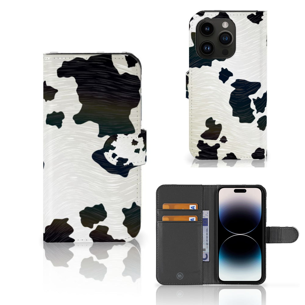 iPhone 15 Pro Telefoonhoesje met Pasjes Koeienvlekken