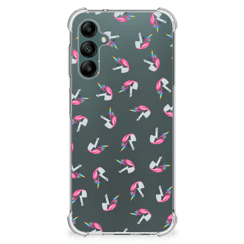 Doorzichtige Silicone Hoesje voor Samsung Galaxy A14 5G/4G Unicorns met kleurrijke eenhoorn en flamingo patronen