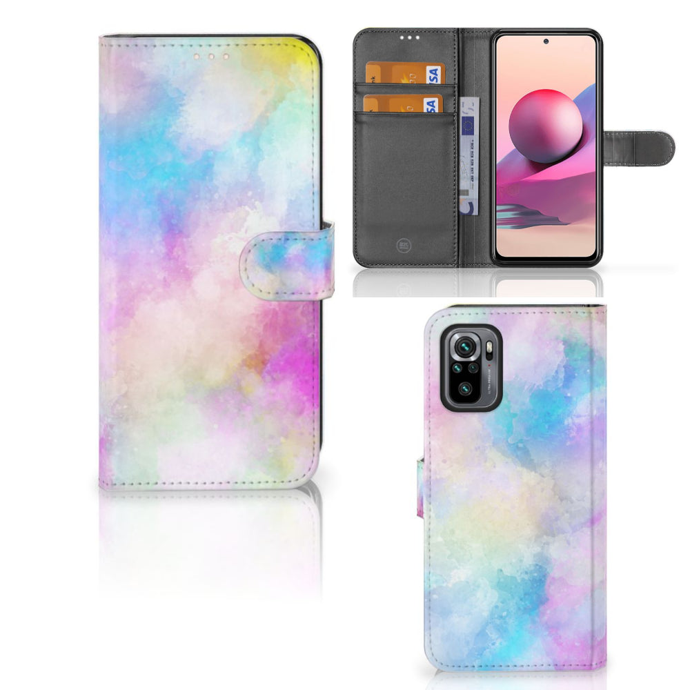 Hoesje Xiaomi Redmi Note 10S | 10 4G | Poco M5s Watercolor Light met pasjeshouder in pastelkleuren