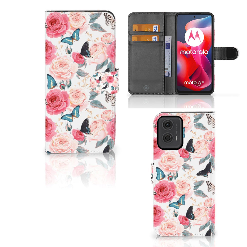 Motorola Moto G24 | G04 | G24 Power Hoesje Butterfly Roses