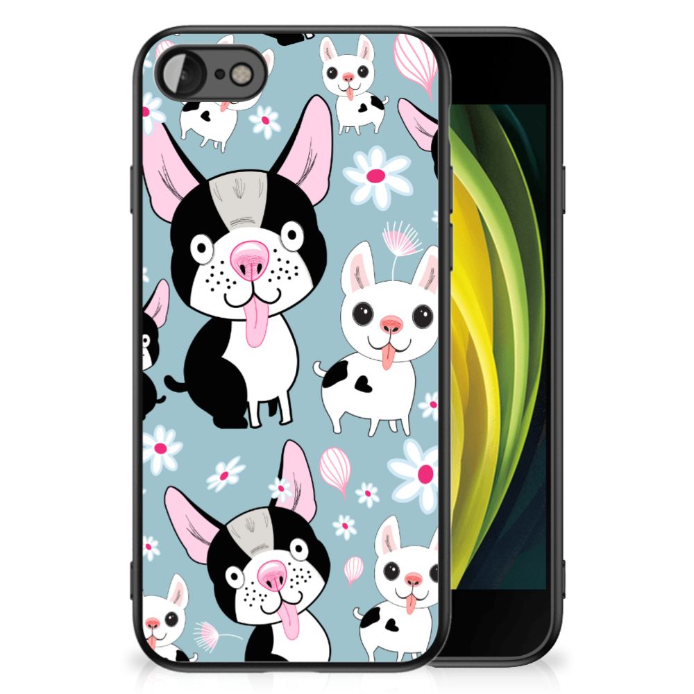 iPhone SE 2022 | SE 2020 | 7/8 Dierenprint Telefoonhoesje Hondjes met schattige hondjes op een blauwe achtergrond