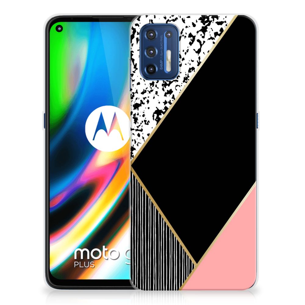 Motorola Moto G9 Plus TPU Hoesje Zwart Roze Vormen B2C Telecom
