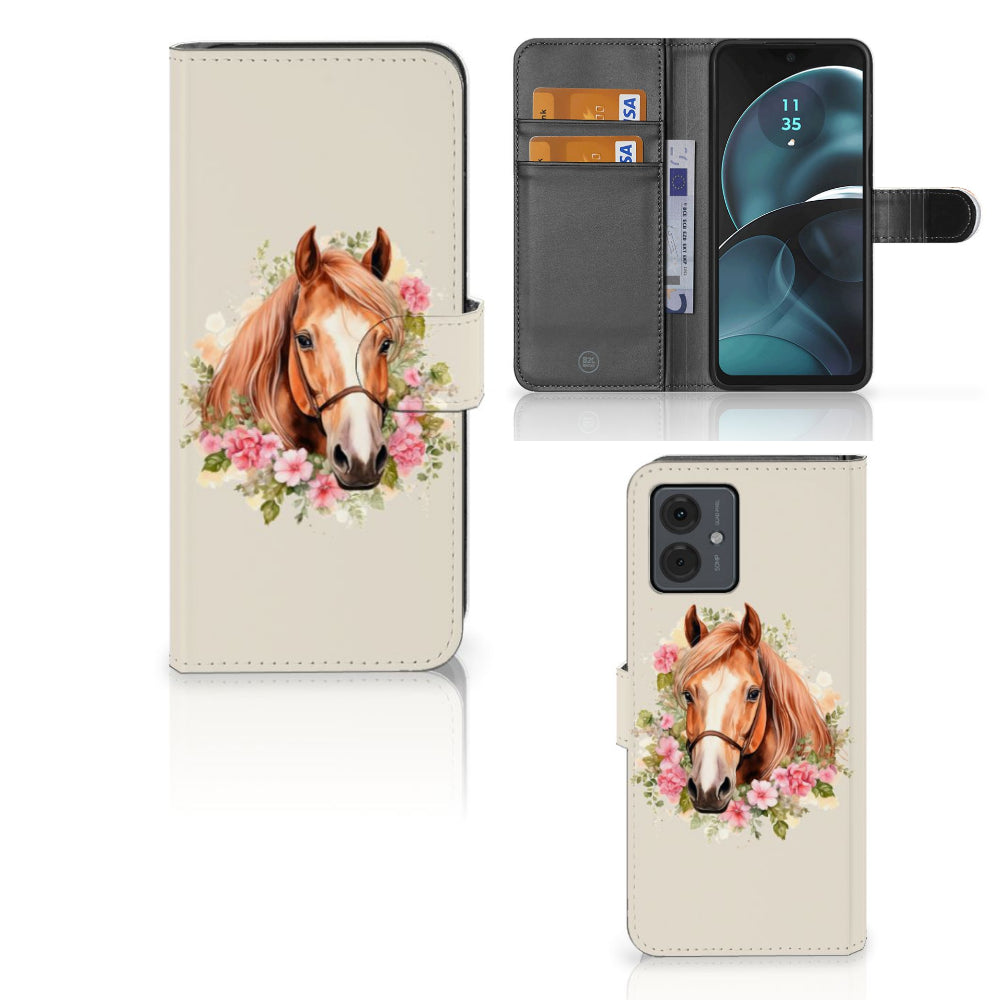 Telefoonhoesje met Pasjes voor Motorola Moto G14 Paard
