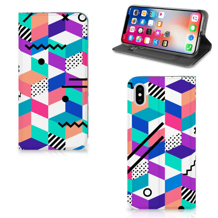 Apple iPhone Xs Max Stand Case Blokken Kleurrijk
