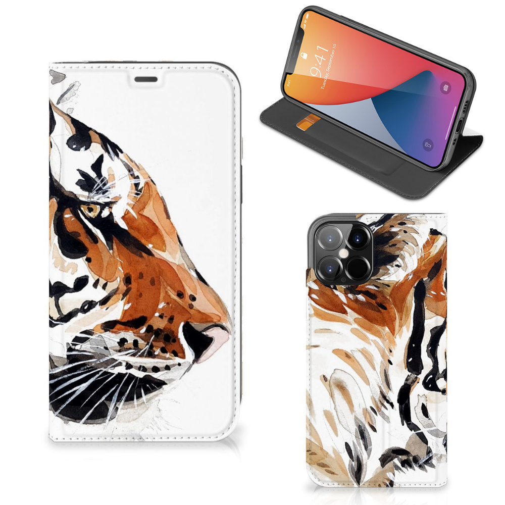 Bookcase iPhone 12 Pro Max Watercolor Tiger - B2C Telecom