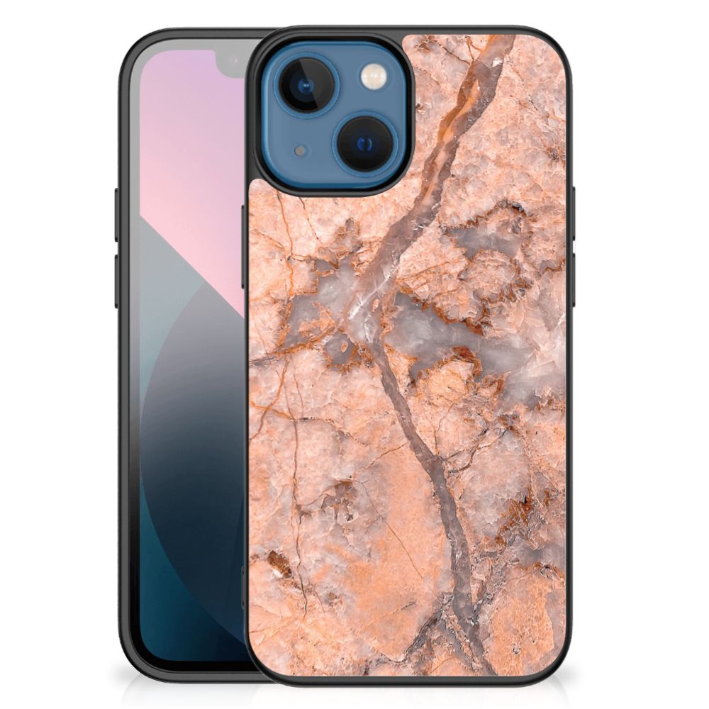 Apple iPhone 13 mini Marmeren Print Telefoonhoesje Marmer Oranje