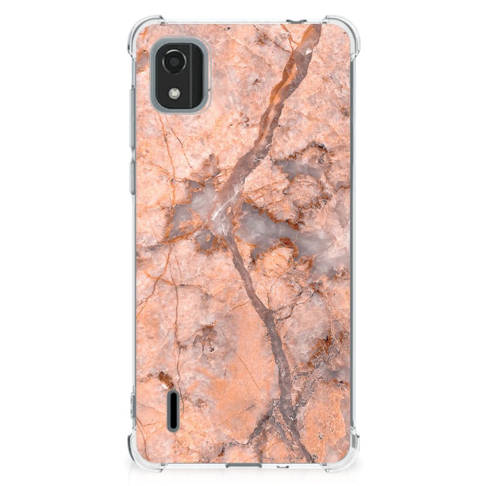 Nokia C2 2nd Edition Anti-Shock Hoesje Marmer Oranje B2C Telecom