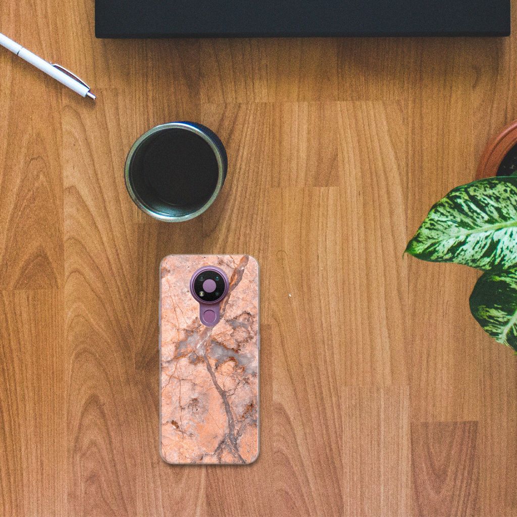Nokia 3.4 TPU Siliconen Hoesje Marmer Oranje B2C Telecom