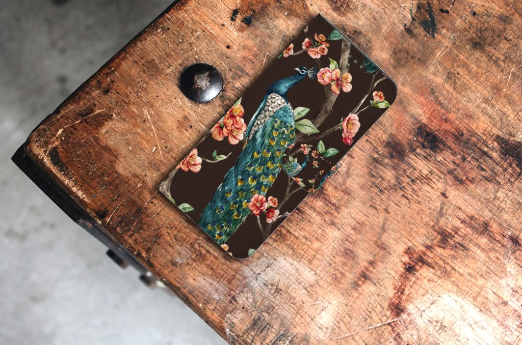 Samsung Galaxy S21 Plus Telefoonhoesje met Pasjes Pauw met Bloemen