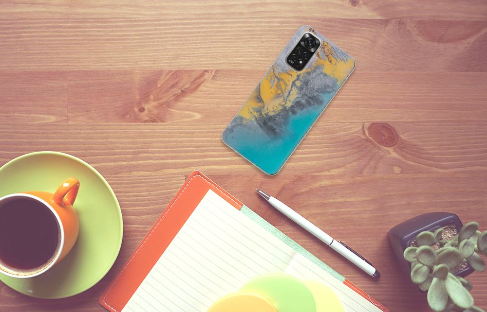 Xiaomi Redmi 10 | Redmi Note 11 4G TPU Siliconen Hoesje Marble Blue Gold B2C Telecom