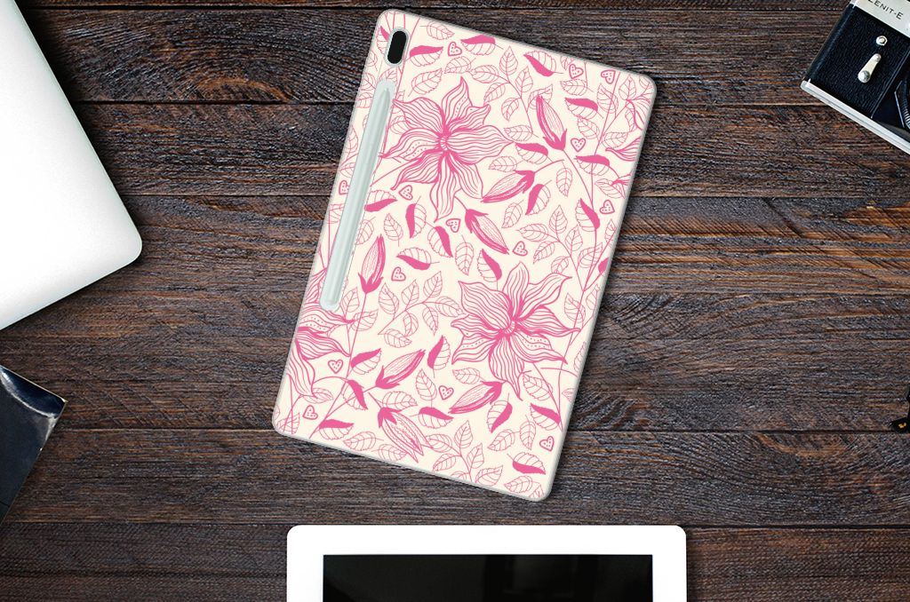Samsung Galaxy Tab S7FE Siliconen Hoesje Pink Flowers - B2C Telecom