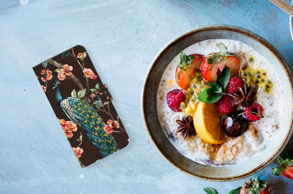 Samsung Galaxy Xcover 6 Pro Telefoonhoesje met Pasjes Pauw met Bloemen