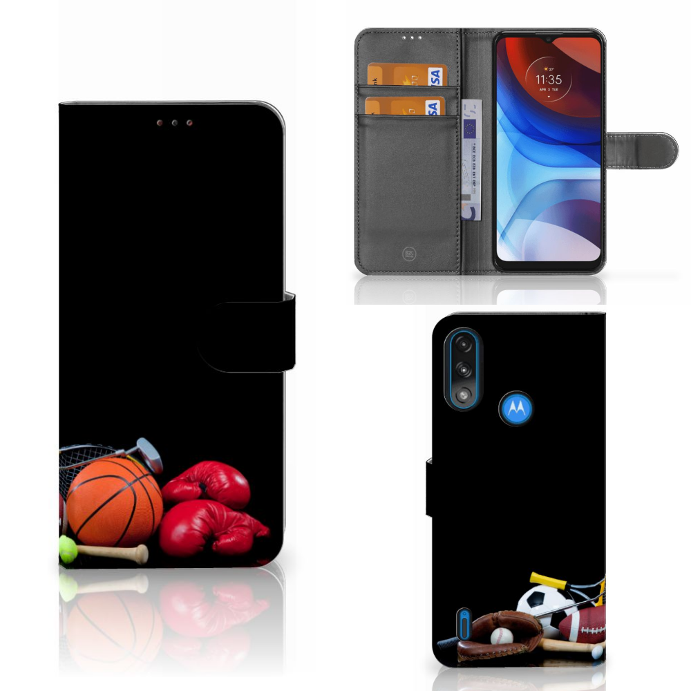 Motorola Moto E7i Power | E7 Power Wallet Case met Pasjes Sports met sport afbeeldingen en meerdere houders.