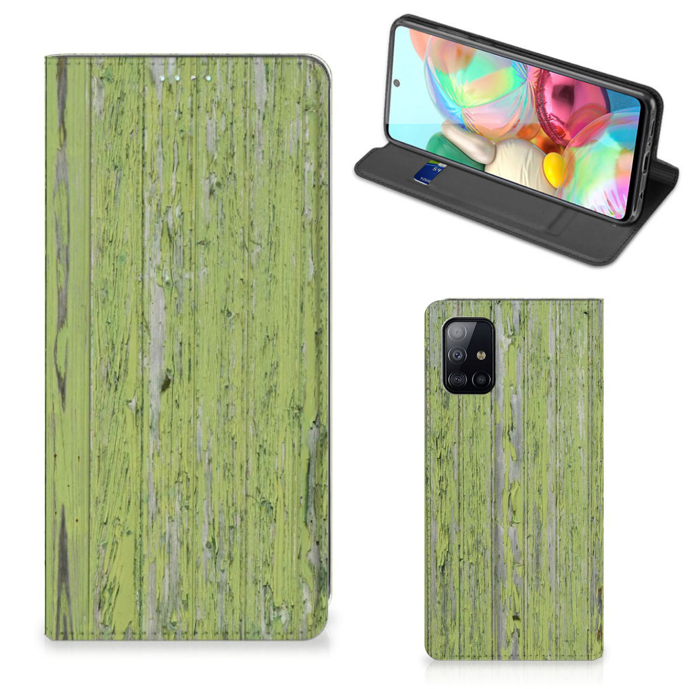 Samsung Galaxy A71 Book Wallet Case Green Wood