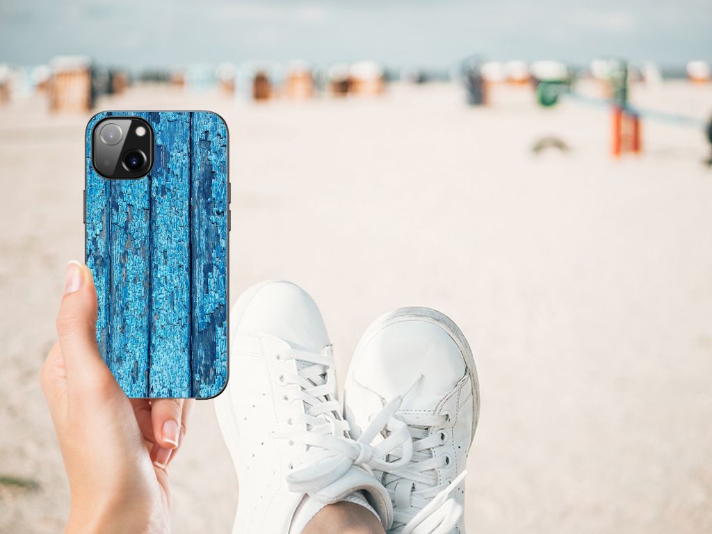 Apple iPhone 13 Houten Print Telefoonhoesje Wood Blue B2C Telecom