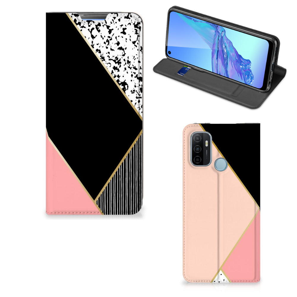 OPPO A53 | A53s Stand Case Zwart Roze Vormen