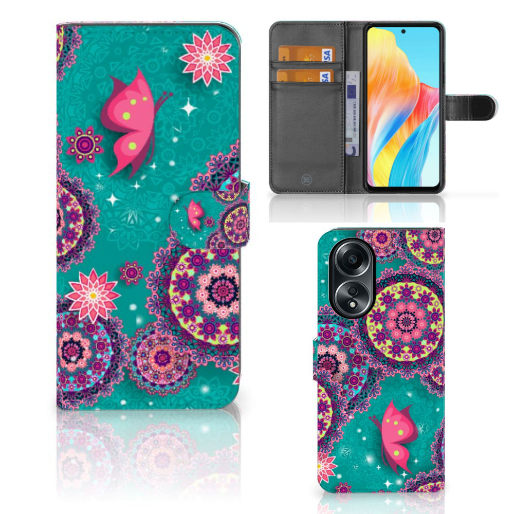 OPPO A58 4G Hoesje Cirkels en Vlinders