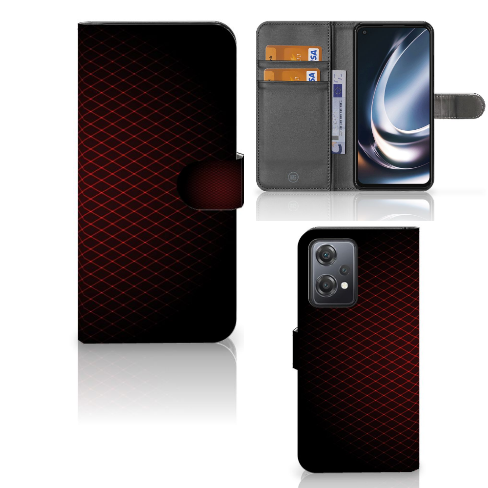 OnePlus Nord CE 2 Lite Telefoon Hoesje Geruit Rood met 3 pasjeshouders, strak en minimalistisch design.