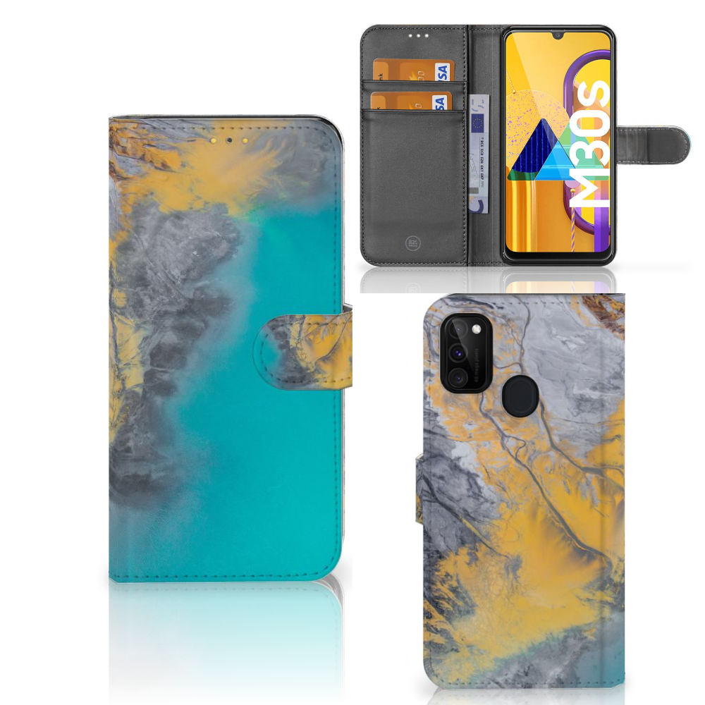 Samsung Galaxy M21 | M30s Bookcase Marble Blue Gold