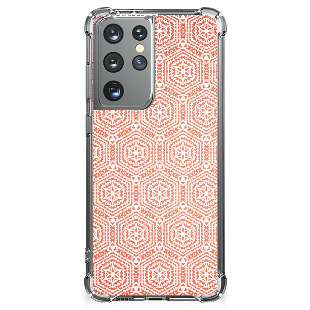 Samsung Galaxy S21 Ultra Doorzichtige Silicone Hoesje Pattern Orange B2C Telecom