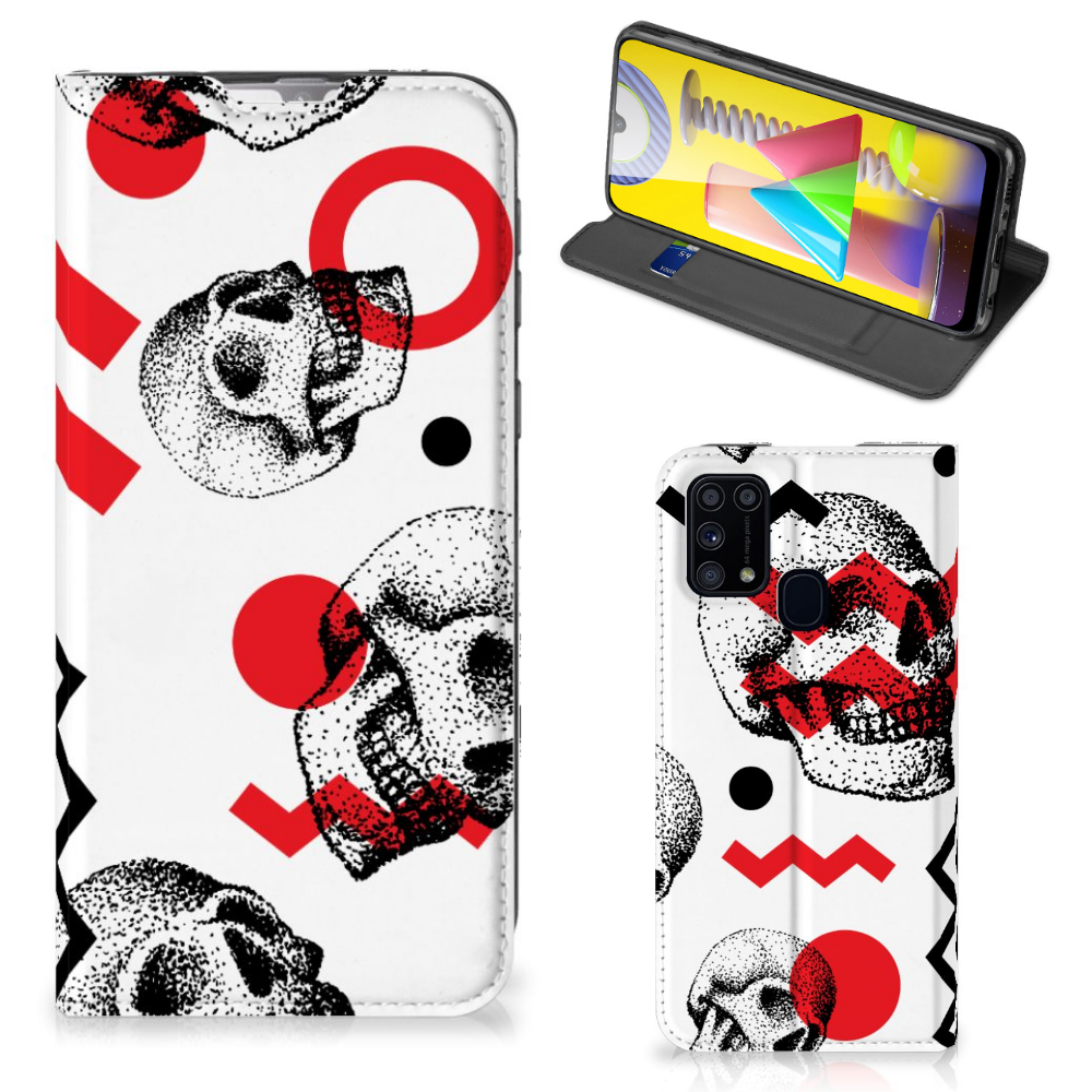 Mobiel BookCase Samsung Galaxy M31 Skull Red - B2C Telecom