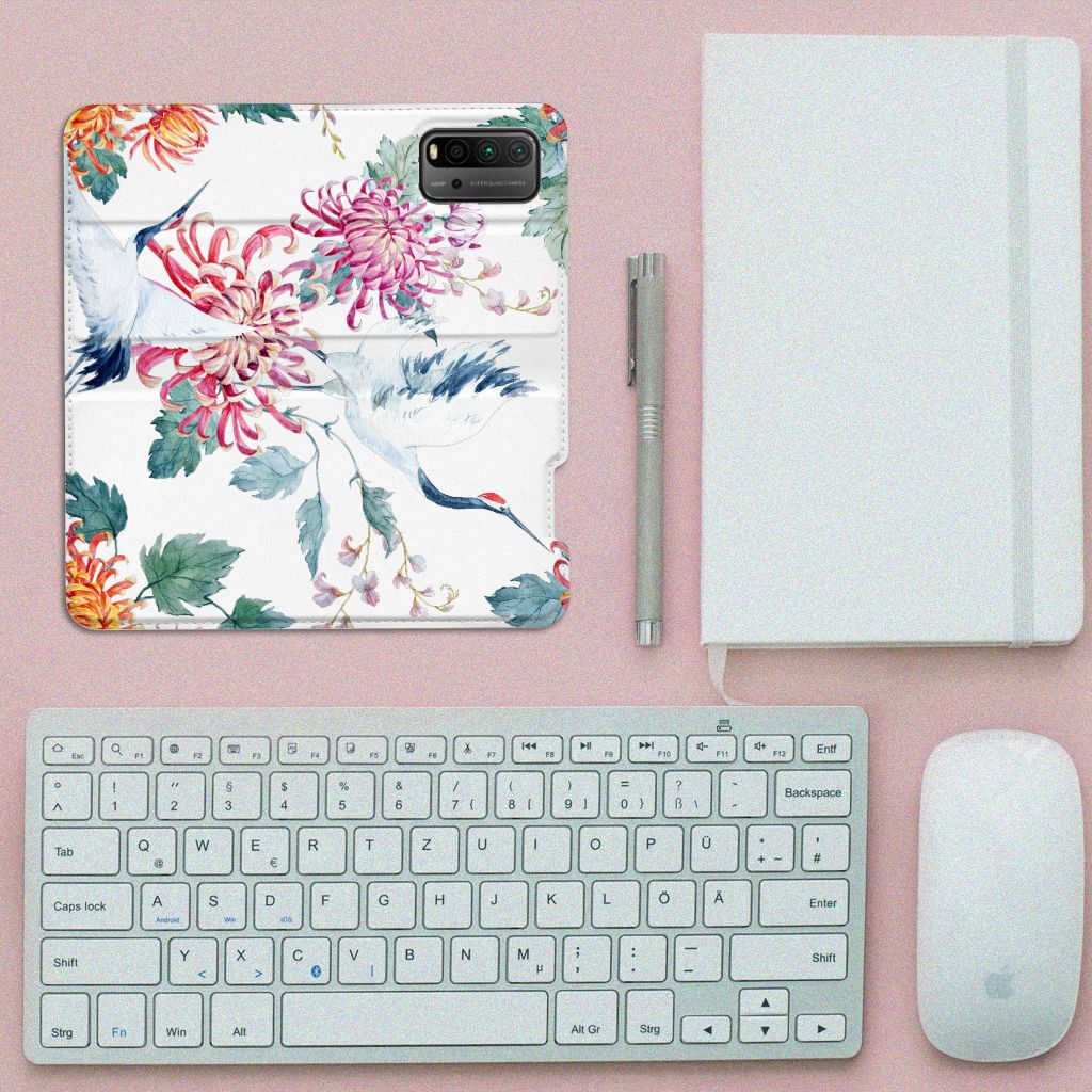 Xiaomi Poco M3 | Redmi 9T Hoesje maken Bird Flowers - B2C Telecom
