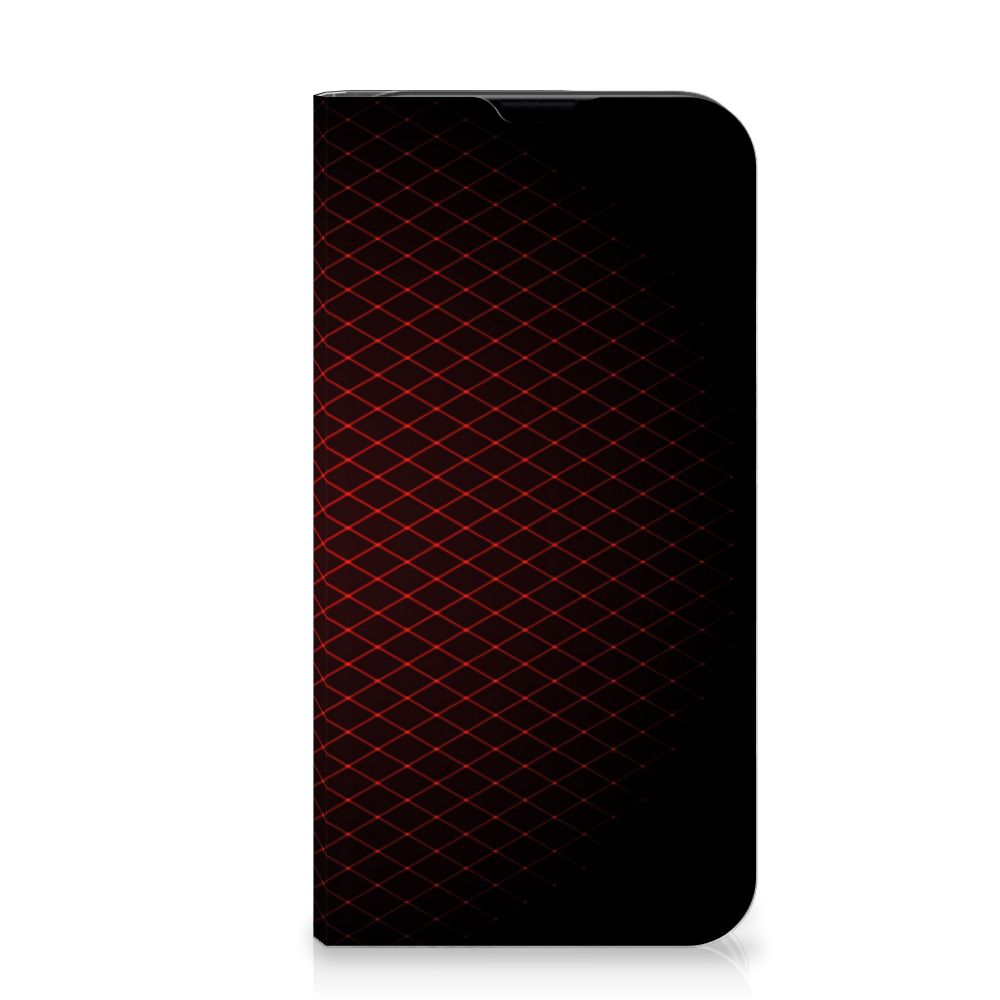 iPhone 13 Mini Hoesje met Magneet Geruit Rood, stijlvol design met een krachtig geruit patroon.