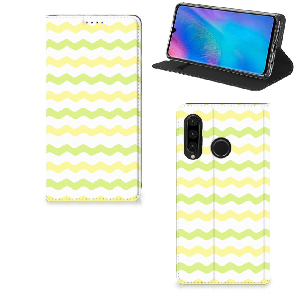 Huawei P30 Lite New Edition Hoesje met Magneet Waves Yellow