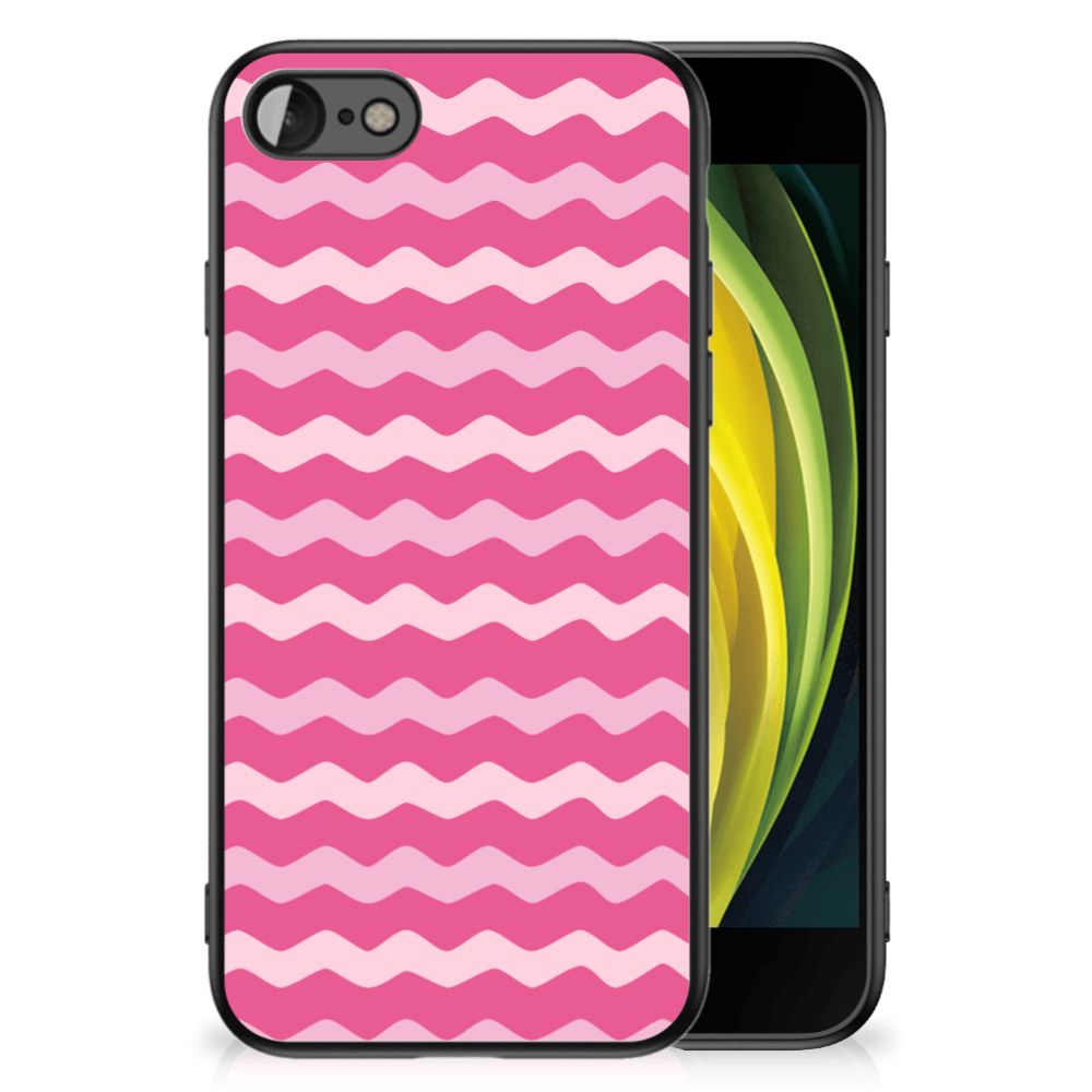 iPhone SE 2022 | SE 2020 | 7/8 Back Case Waves Pink with pink wavy design on a protective TPU cover.