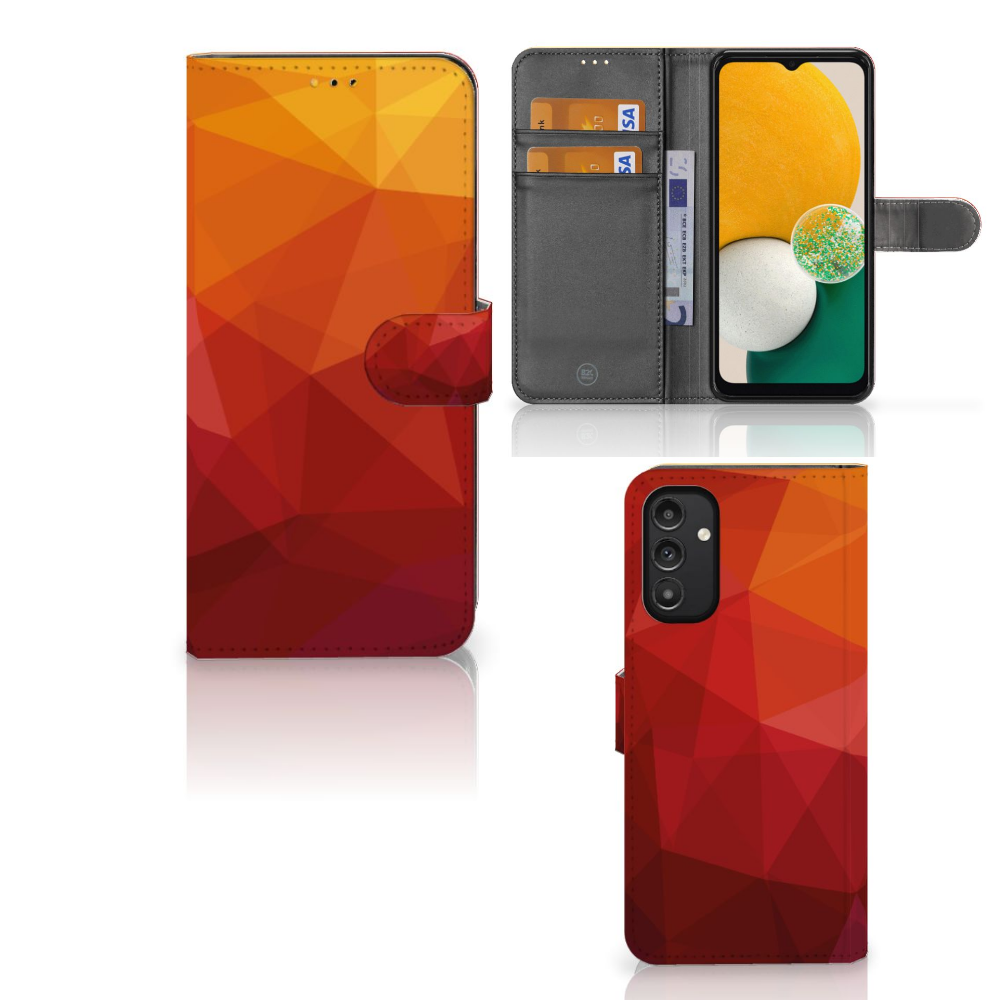 Book Case voor Samsung Galaxy A14 5G Polygon Red met abstracte kleuren in rood en oranje