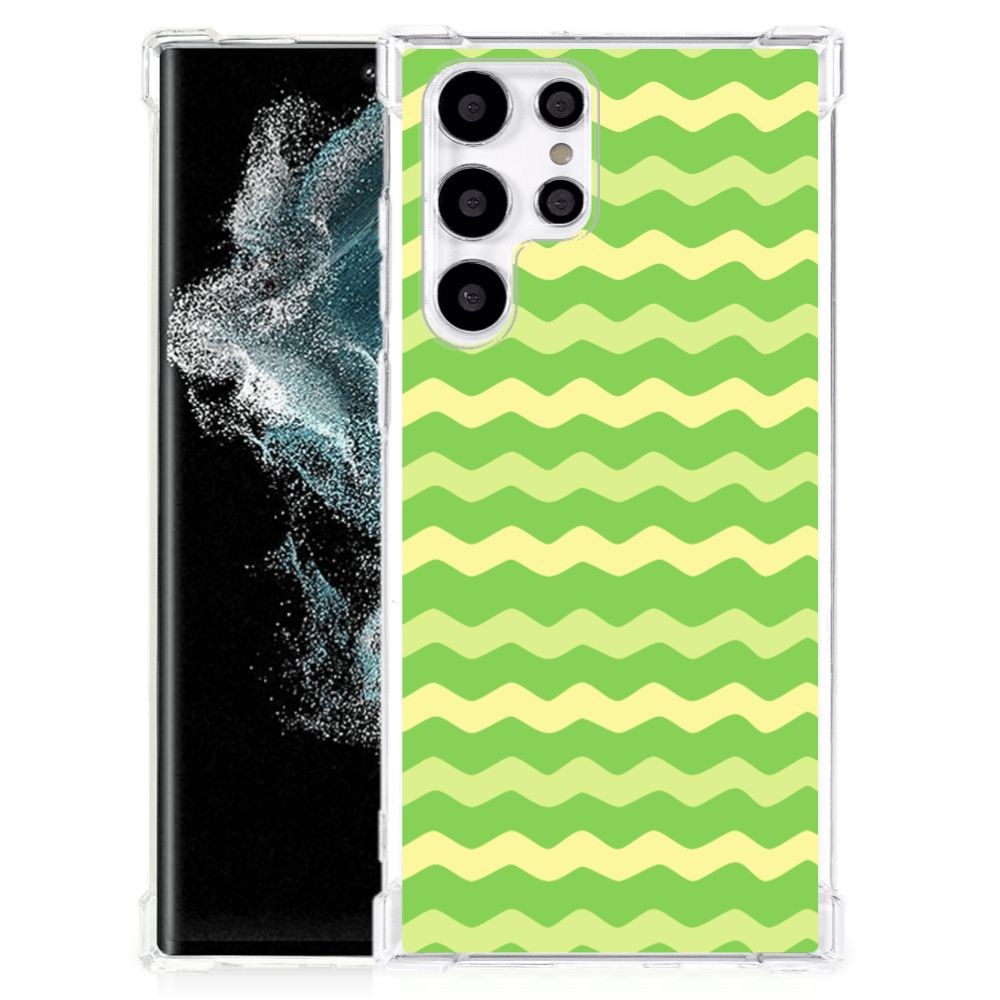 Samsung Galaxy S22 Ultra Doorzichtige Silicone Hoesje Waves Green B2C Telecom