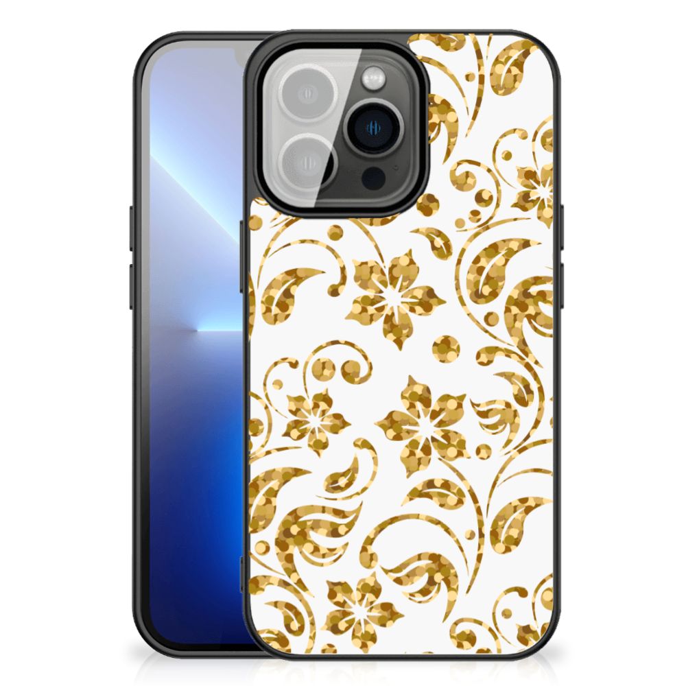 iPhone 13 Pro Max Bloemen Hoesje Gouden Bloemen