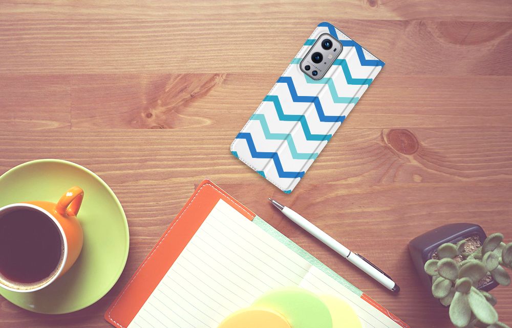 OnePlus 9 Pro Hoesje met Magneet Zigzag Blauw - B2C Telecom